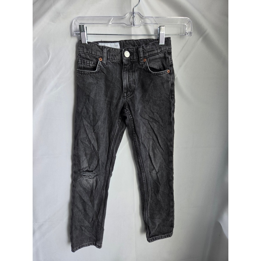 Zara Denim Jeans Kids Black Faded Slim Mid Tapered